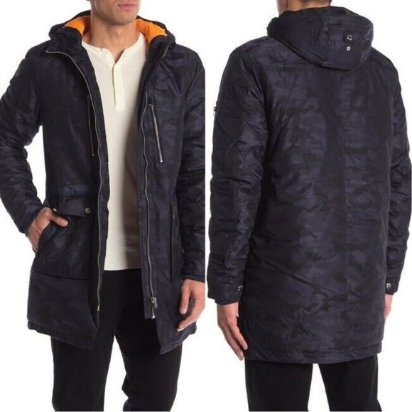 NWOT SLATE & STONE Greg Blue Gray Camo Hooded Puffer Coat Parka Size Large - Picture 3 of 9